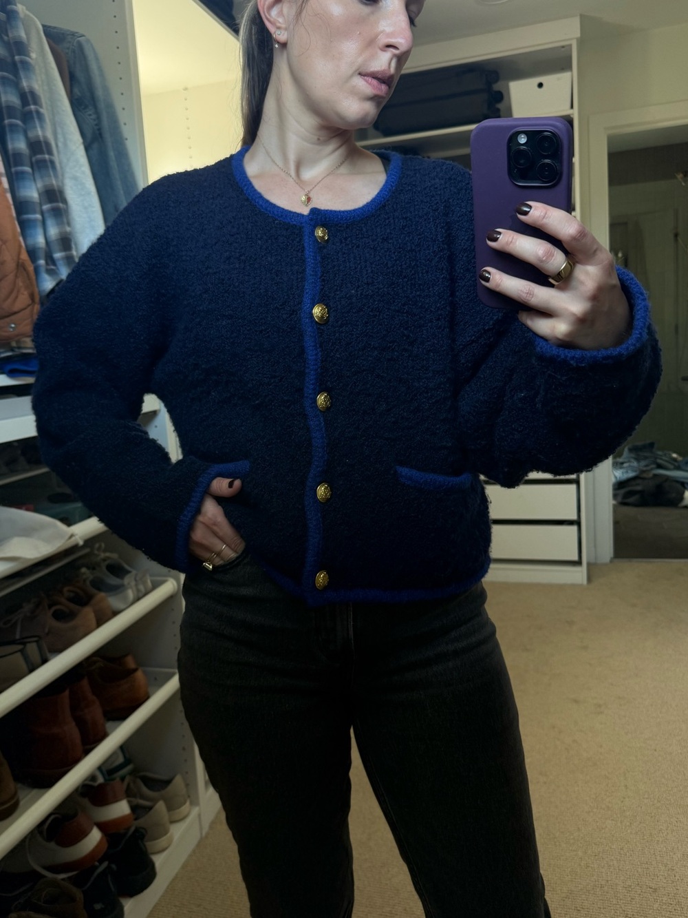GAP Navy Teddy Jacket with Royal-Blue Trim